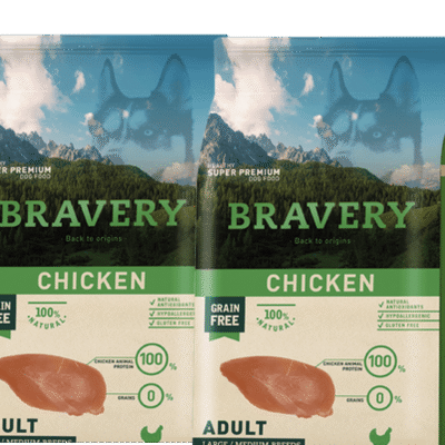 מבצע - 2 יחידות בריוורי/Bravery מדיום אדולט עוף 12 ק"ג לכלבים ב- 590 ש"ח