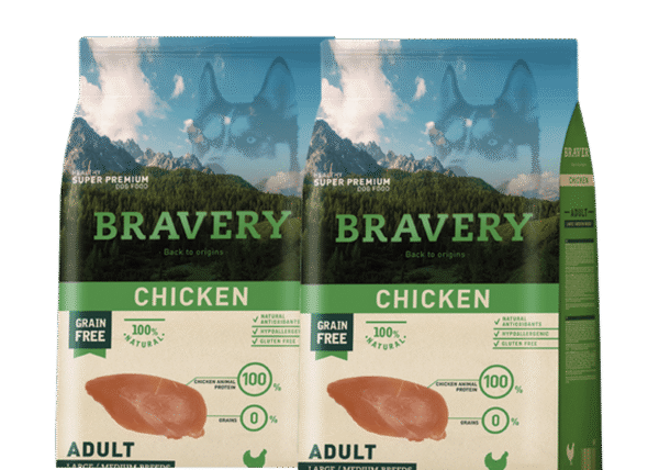 מבצע - 2 יחידות בריוורי/Bravery מדיום אדולט עוף 12 ק"ג לכלבים ב- 590 ש"ח