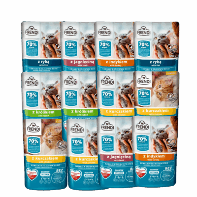 מבצע- פאוץ' FRENDI פרנדי 100 גרם במגוון טעמים לחתולים - 12 יח' ב-36 ש"ח!