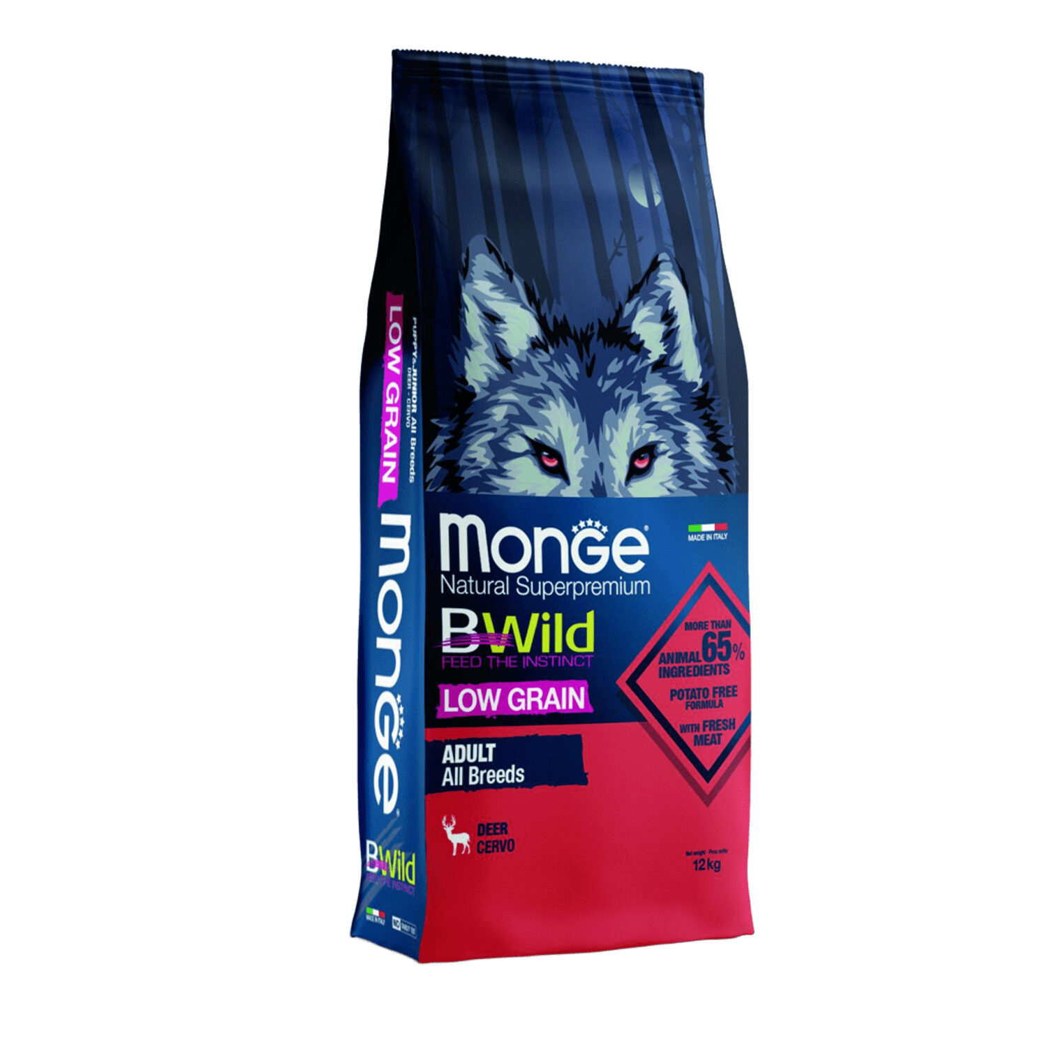 מונג’ בי ויילד מזון יבש מופחת שומן לכלבים בוגרים - 12 ק"ג - צבי