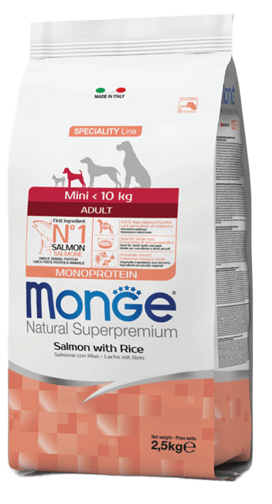 מונג' מזון יבש לכלבים בוגרים מגזע קטן - סלמון ואורז
