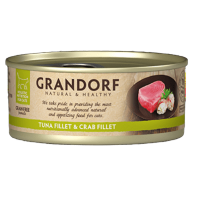 גרנדורף / Grandorf שימורי פילה טונה וסרטנים לחתולים בוגרים 70 גרם