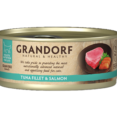 גרנדורף / Grandorf שימורי פילה טונה וסלמון לחתולים בוגרים 70 גרם
