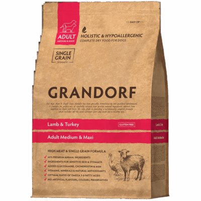 גרנדורף Grandorf מזון יבש לכלבים בוגרים - כבש והודו 10 ק״ג